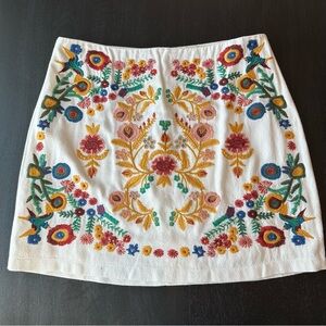 Umgee White Skirt with Colorful Floral Embroidery